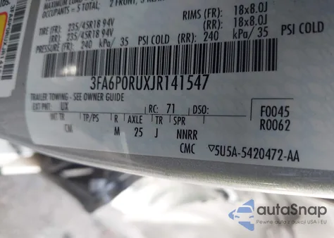 2018 Ford Fusion Hybrid Titanium из США, поврежденный, VIN 3FA6P0RUXJR141547